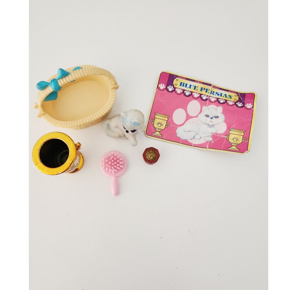 Vintage Kenner Littlest Pet Shop Blue Persian Cat Set Trophy Basket Card 1994